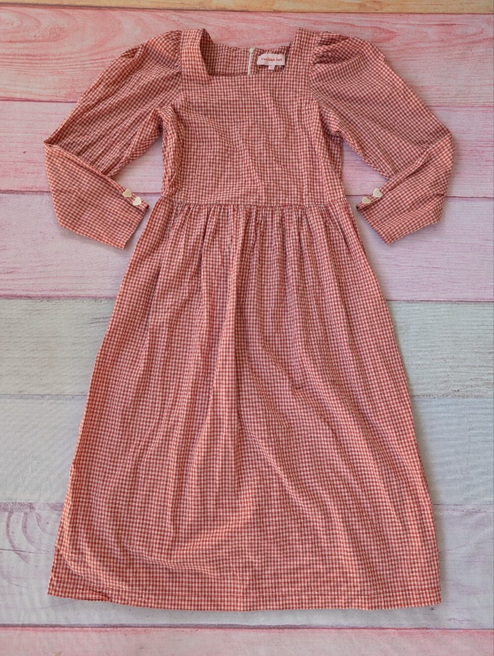 Lisa Says Gah Terracotta Gingham Maddie Midi Dress Medium - Picture 3 of 11